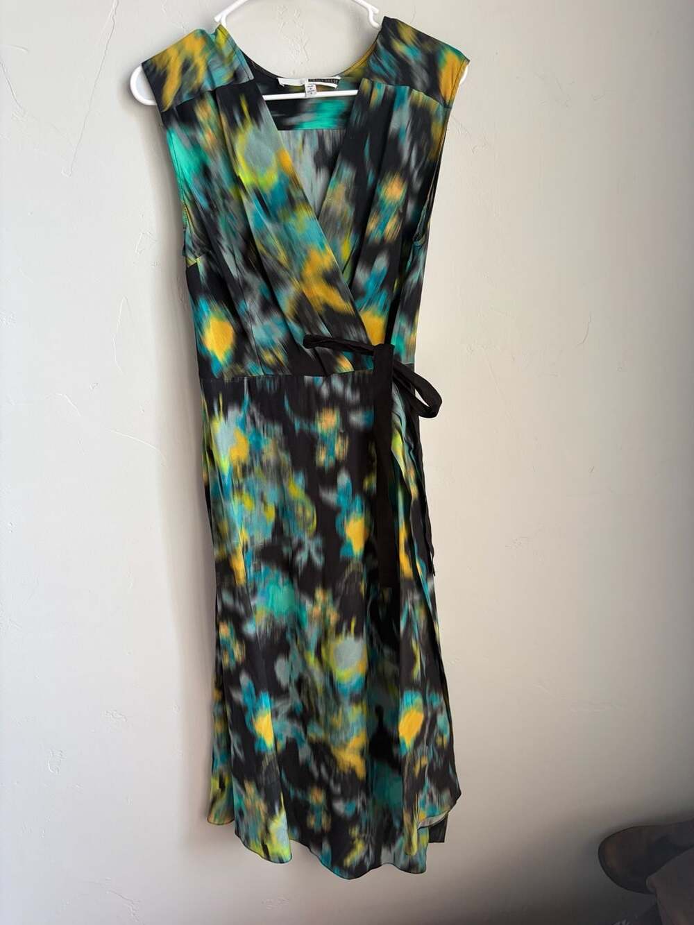 Tracy Reese Watercolor Print Sleeveless Faux Wrap Midi Dress